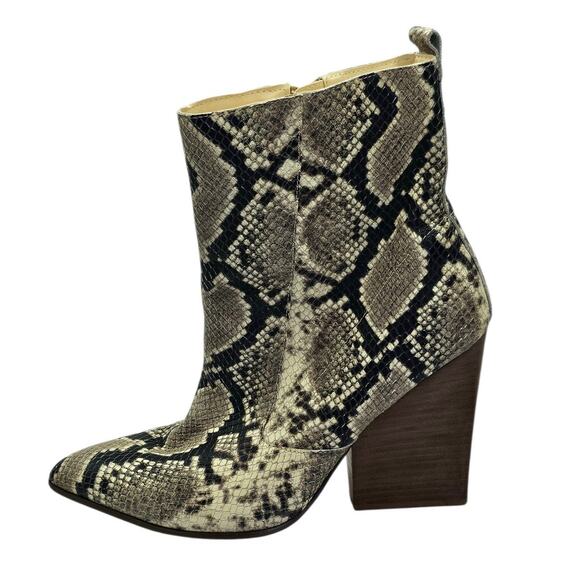 BLEECKER & BOND Shoes - Bleecker & Bond Tan Gray Snakeskin Kailey Heeled Pointed Toe Ankle Boots